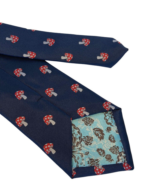 navy mens tie with toadstool design